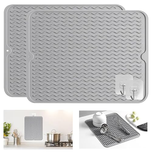TAIHOBO Alfombrilla Escurreplatos, 2 Piezas Escurreplatos Silicona de Secado Rápido, Escurreplatos Plegable Versátil, Silicone Draining Mat Resistente al Calor 40 × 30 cm Bayeta Escurridor