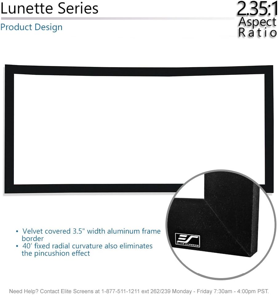 Elite Screens Lunette Series, 96-inch Diagonal 2.35:1, Sound Transparent Perforated Weave Curved Home Theater Fixed Frame Projector Screen, CURVE235-96A1080P3