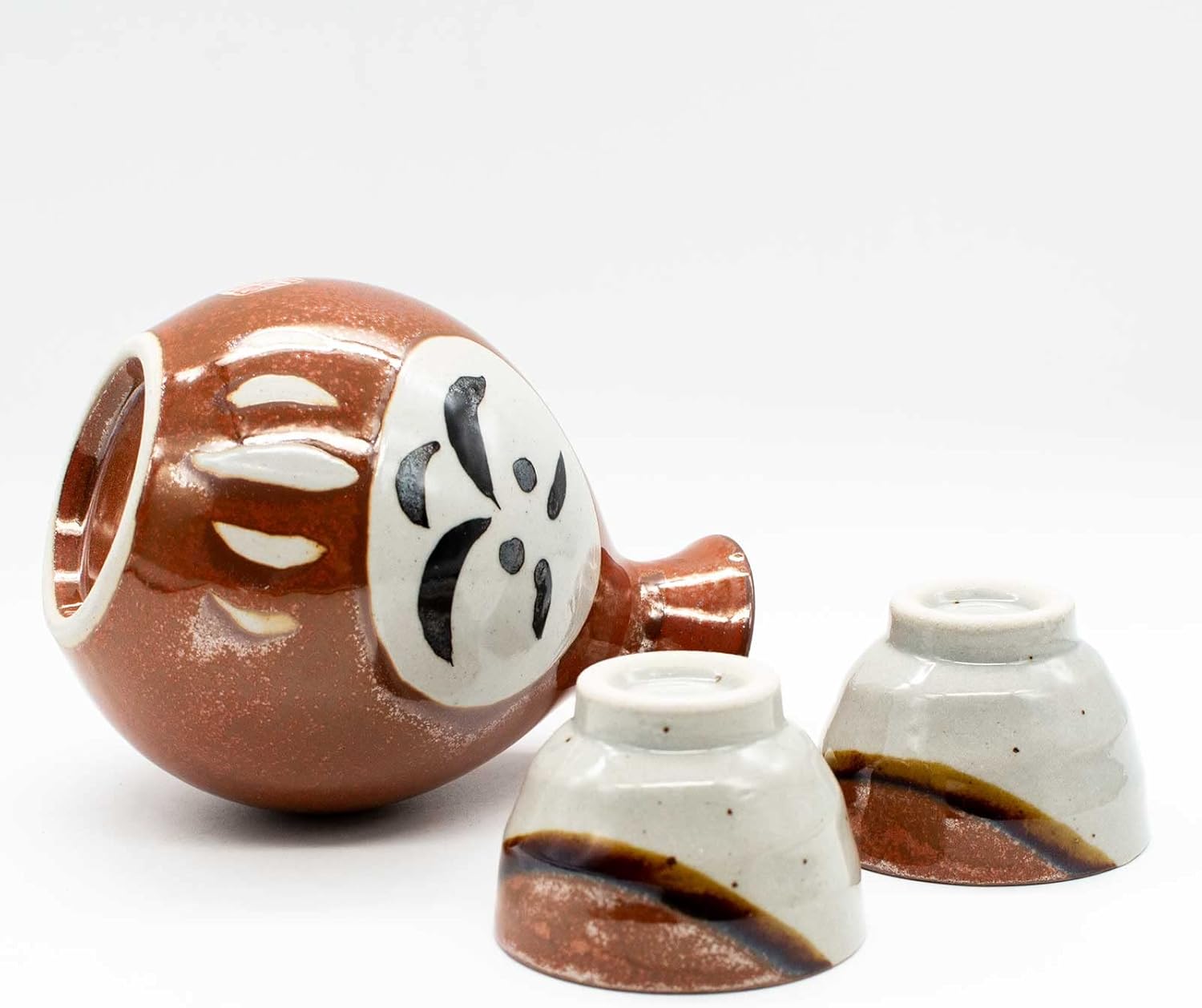 Mino Ware E-00265 Tokuri Ochoko Sake Bowl Set, Approx. 10.1 fl oz (300 ml), Hot Sake, Microwave Compatible, Red Dharma, Made in Japan