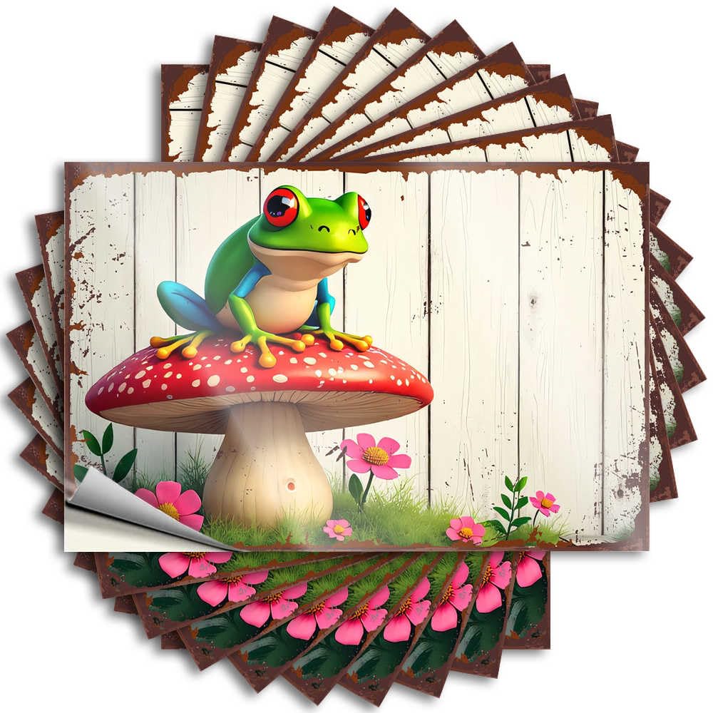 Saying Fun Waterproof Vinyl Sticker | Colorful Frog On A Red Mushroom in A Garden Feminist Hard for Tiki DIY Projects(8X12CM)