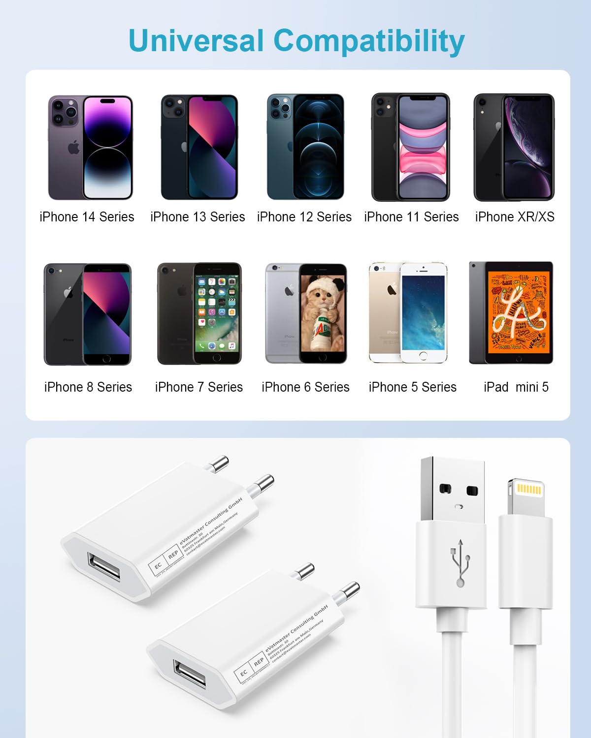 Chargeur Apple MFi Certifié et Câble iPhone 2M [Lot de 2], 5W Prise USB Chargeur Apple Adaptateur Secteur USB avec Câble Lightning pour iPhone 14/13/12/11 Pro Max/XS/X/8/7/6 Plus/5/SE