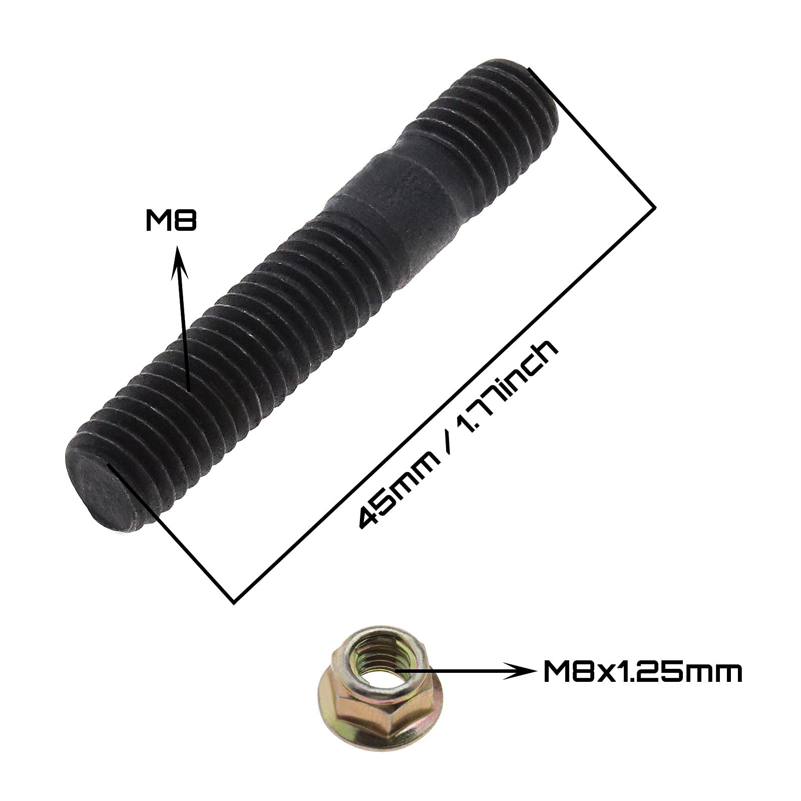 8 Da Set Kit Bulloni Prigionieri Collettore Di Scarico M8x45mm Compatibile Con La Sostituzione Perfetta Nissan