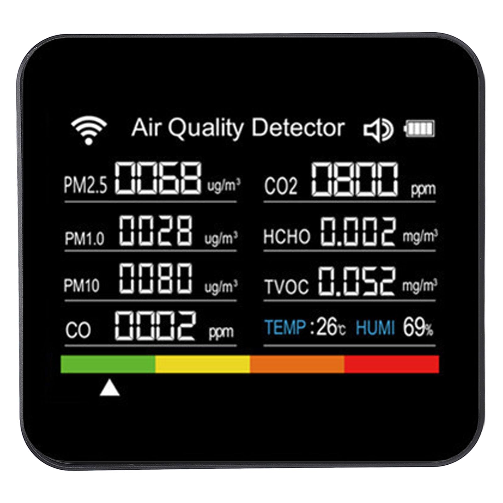 Generic Rilevatore di qualità Dell'aria Intelligente WiFi Portatile per APP, Misuratore di umidità della Temperatura HCHO PM2.5 VOC 14 in 1 per Viaggi in Ufficio a Casa