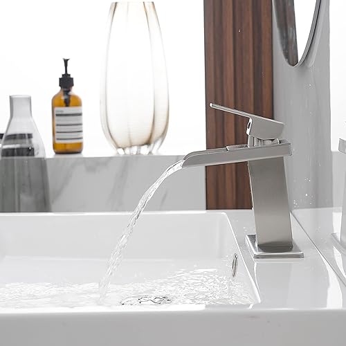 Miniatura 7 de Grifo de lavabo moderna para baño Eyekepper de manija individual para agua en cascada acabado en cromo Níquel pulido 6009N