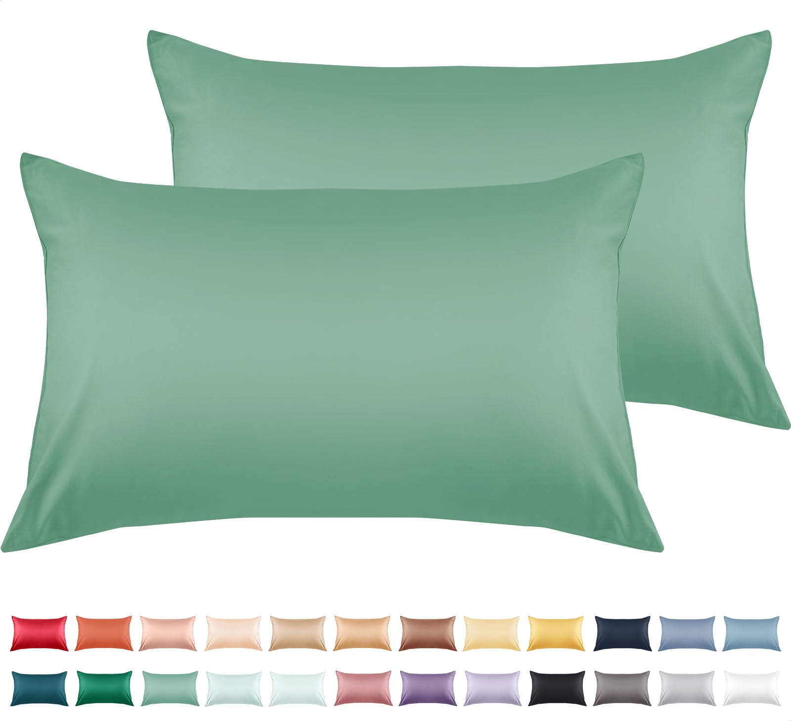 WarmstarCotton Pillow Cases Standard Size Set of 2, 600 Thread Count Pillowcases 20x26 Inches, Soft Long Staple Cotton Pillowcases Breathable with Envelope Closure,Zephyr GreenOEKO-TEX STANDARD 100
