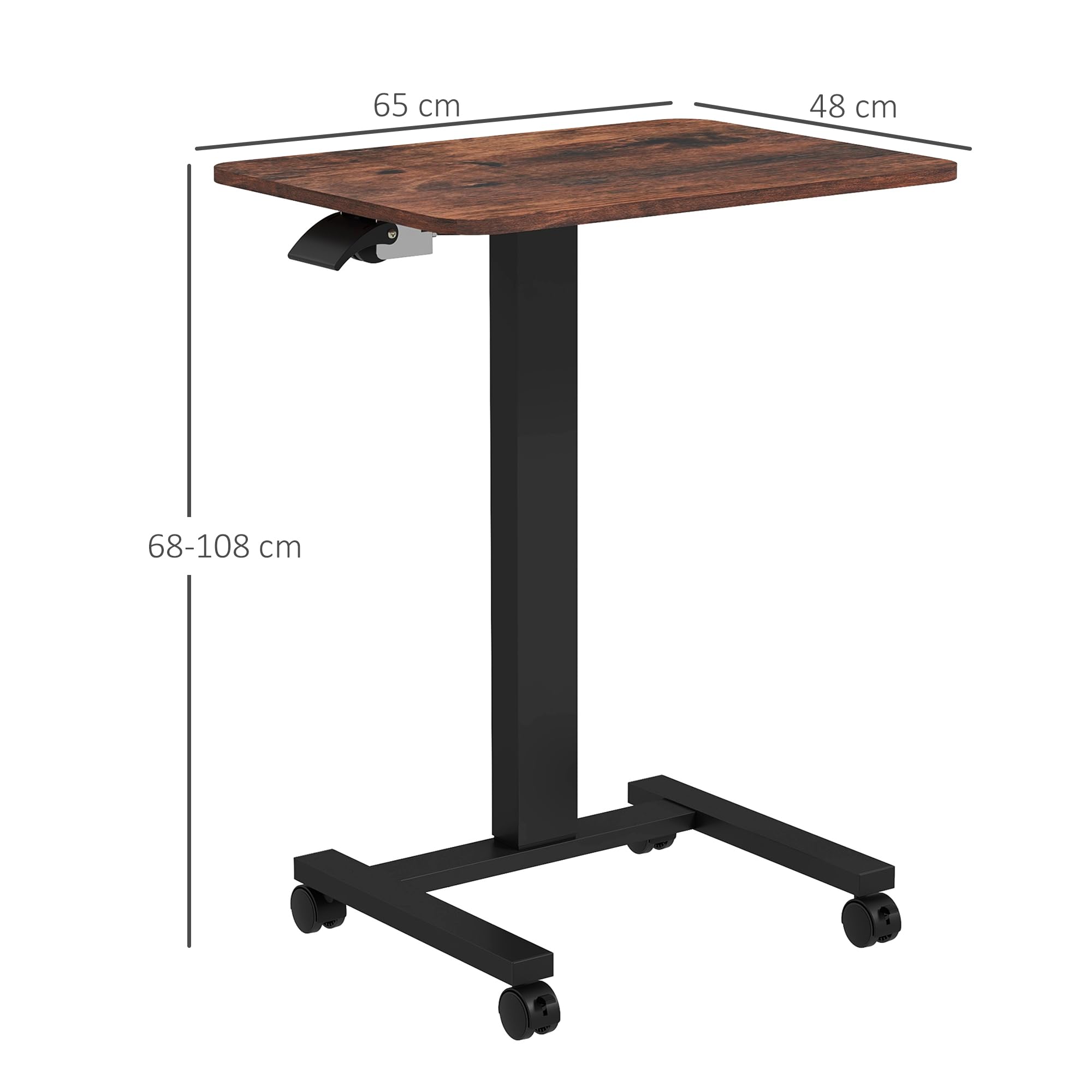 Vinsetto Stehpult Höhenverstellbar Computertisch 65 x 48 cm Mobiler Laptoptisch, Steh-Sitz Schreibtisch mit Handkurbel 68-108 cm Rustikal-Braun