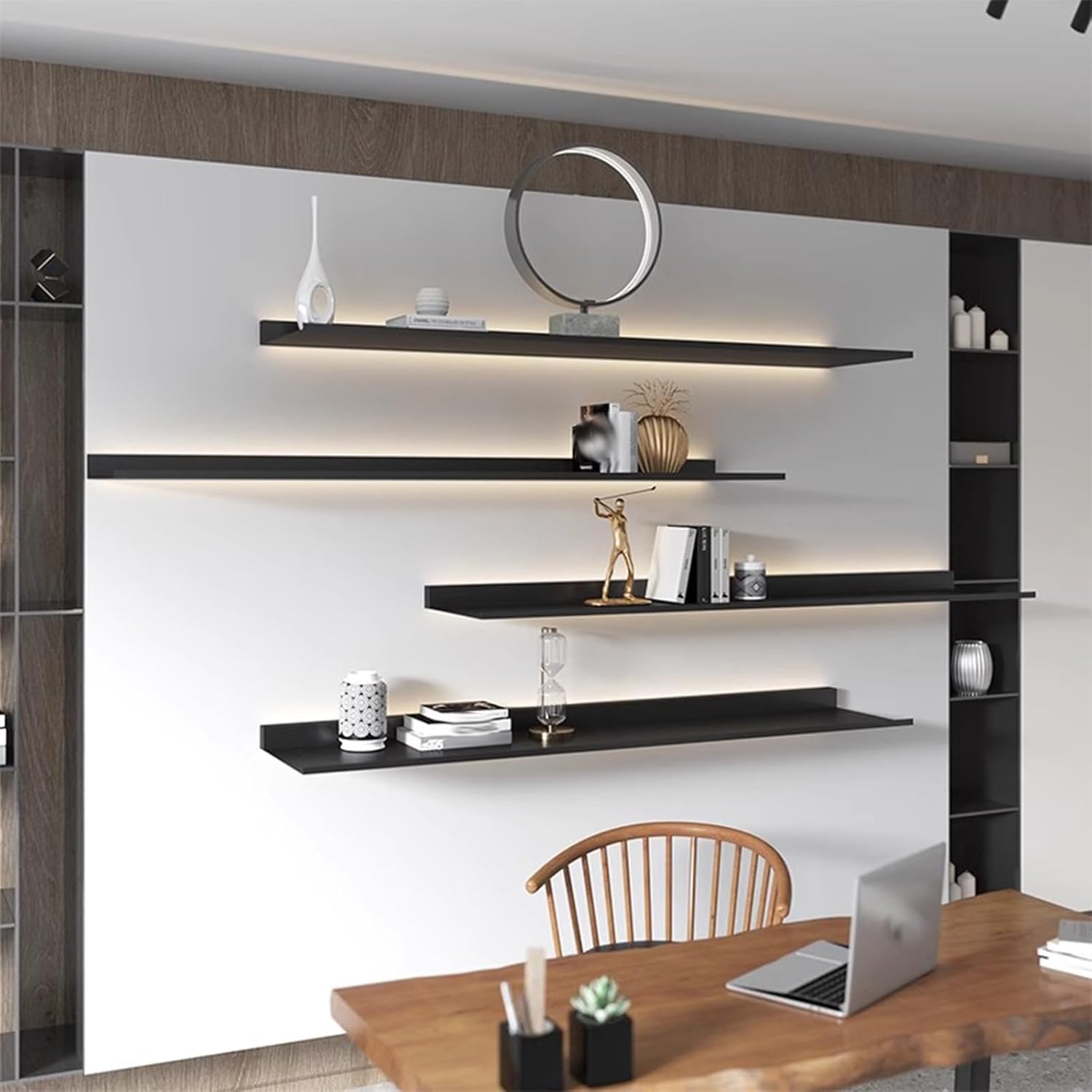 EMENAR Floating Wall Shelves, LED Light Aluminum Wall