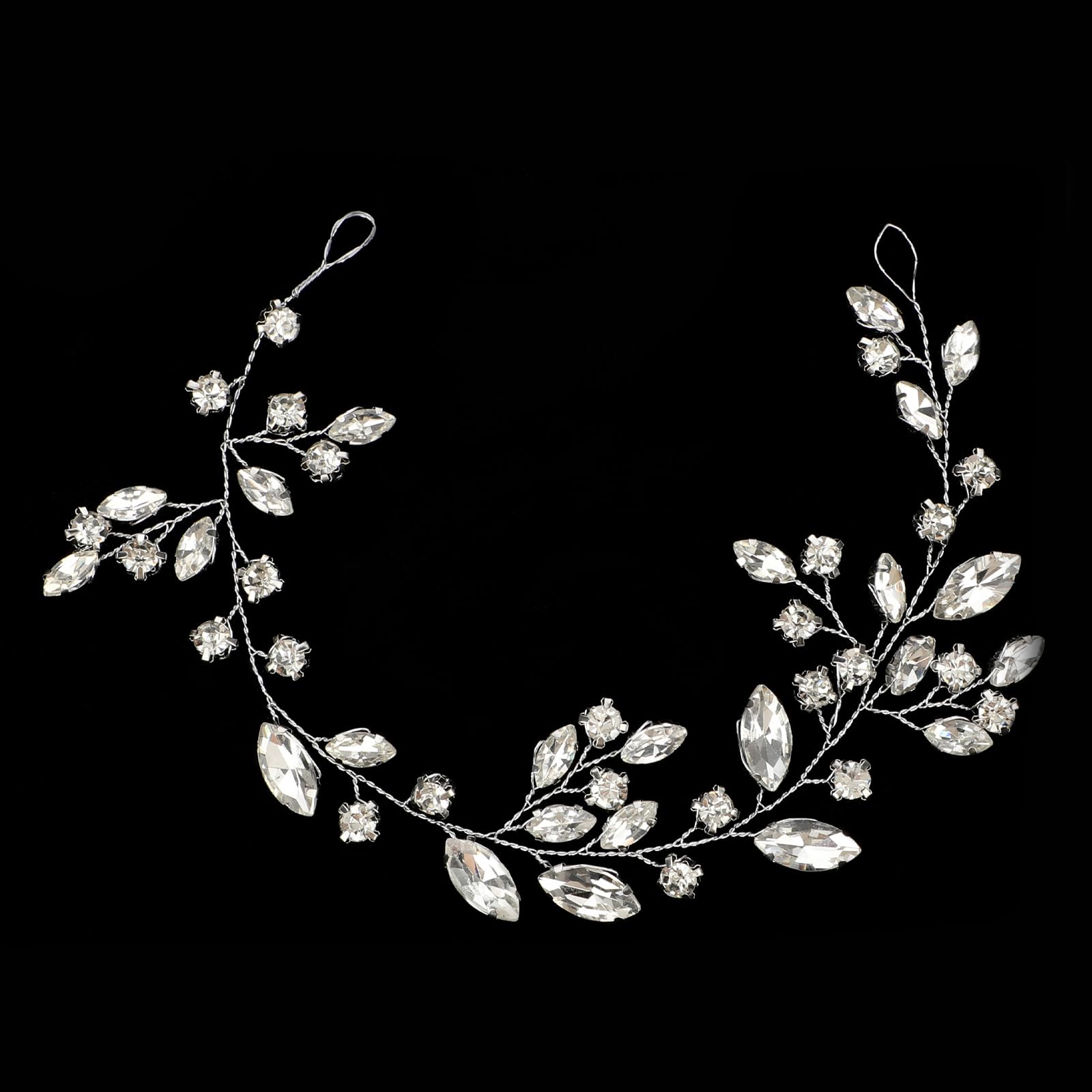 Crystal Bridal Hair Vine & Headband for Brides - Silver Rhinestone Bridal Hair Pieces & Accessories, 9.4 inches