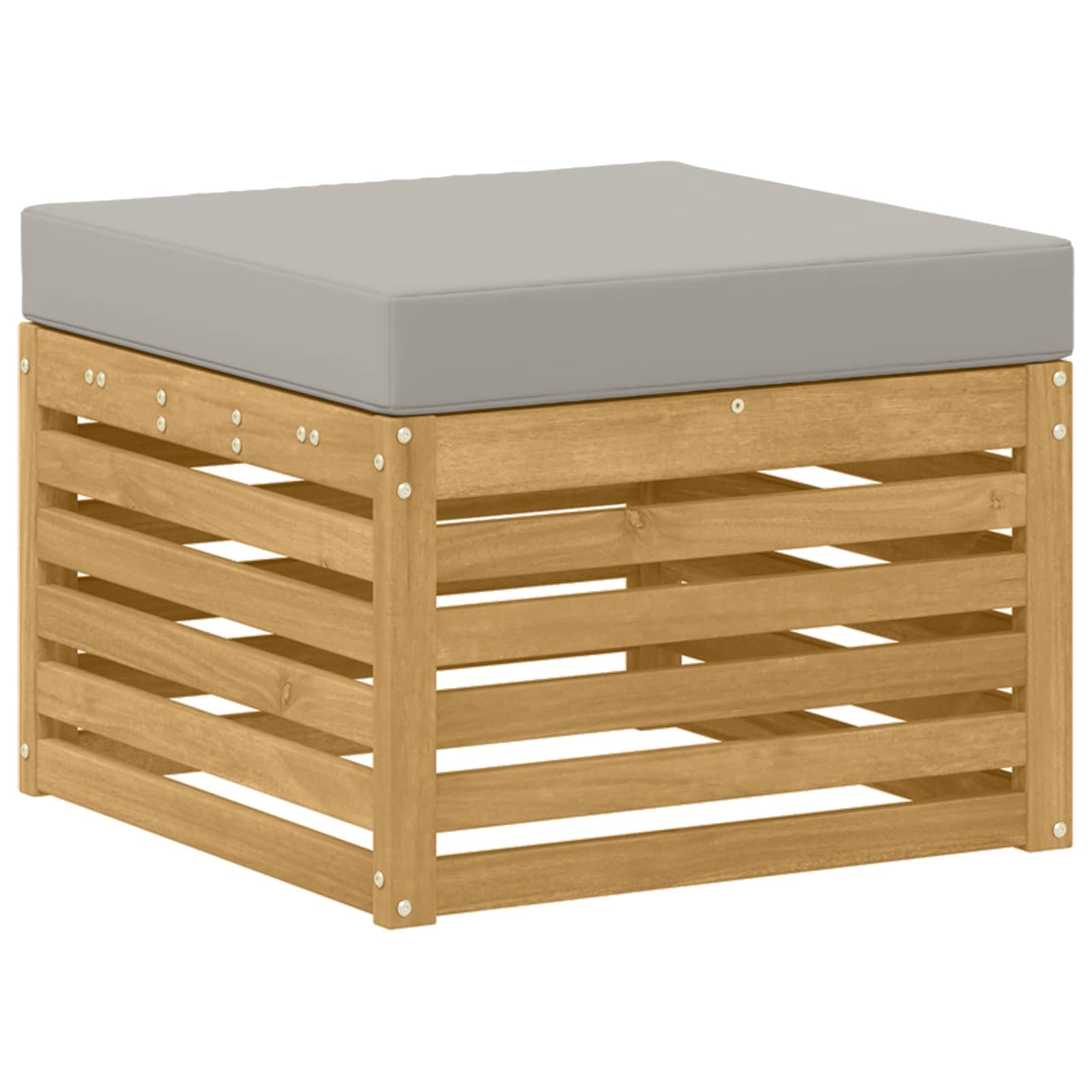 Ensemble de Canapés d'Extérieur 7 Pièces en Bois d'Acacia Massif, Salon de Jardin Modulaire avec Table et Coussins Blanc et Gris Clair, Mobilier de Terrasse Design pour 5 Personnes