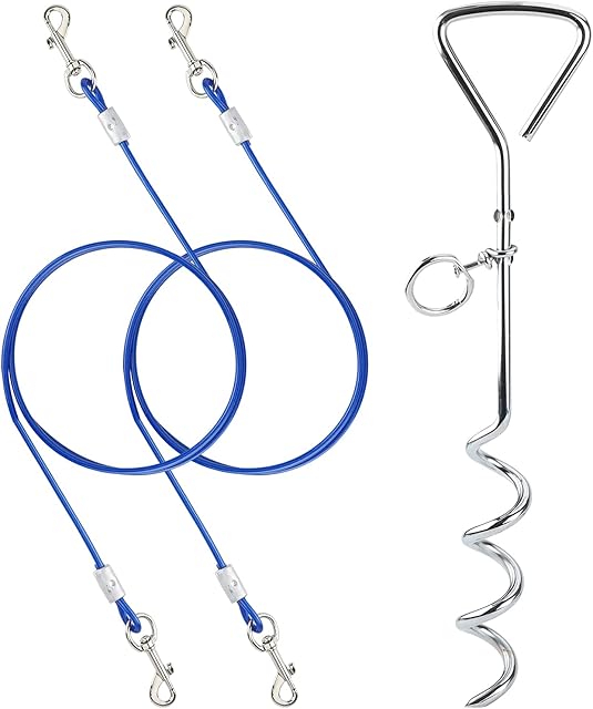 Jodsen Dog Spike,2 x 6Ft Dog Tie Out Cable for Outside,Metal Pet Stake Spiral Shape Tie-Out Dog Chains Ground Spike for Camping Yard,Suit for Small Medium and Large Pets