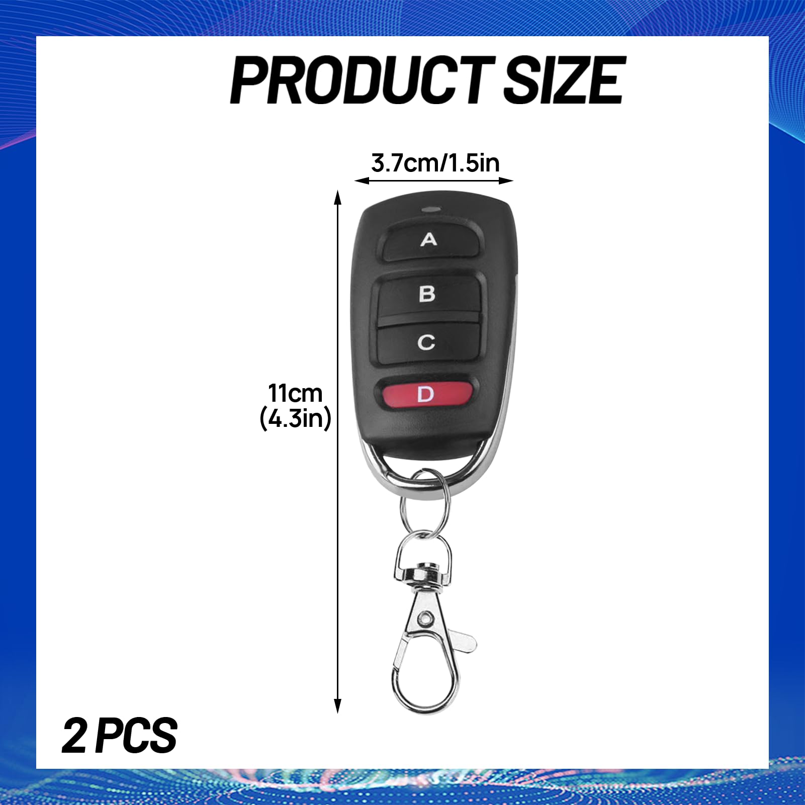 Mando Universal para Puerta de Garaje, 433,92 MHz, 4 Botones, Pack de 2, Compatible con Coche y Puerta de Garaje, Rojo y Negro