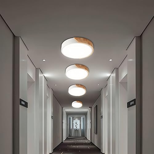 Miniatura 3 de Lámpara LED de techo, moderna lámpara de 12 pulgadas de montaje empotrado de madera redonda minimalista con pantalla acrílica, lámpara de techo para