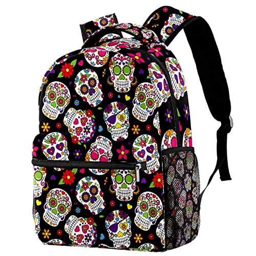 Sac à dos voyage avec porte-bouteille et motif crâne floral
