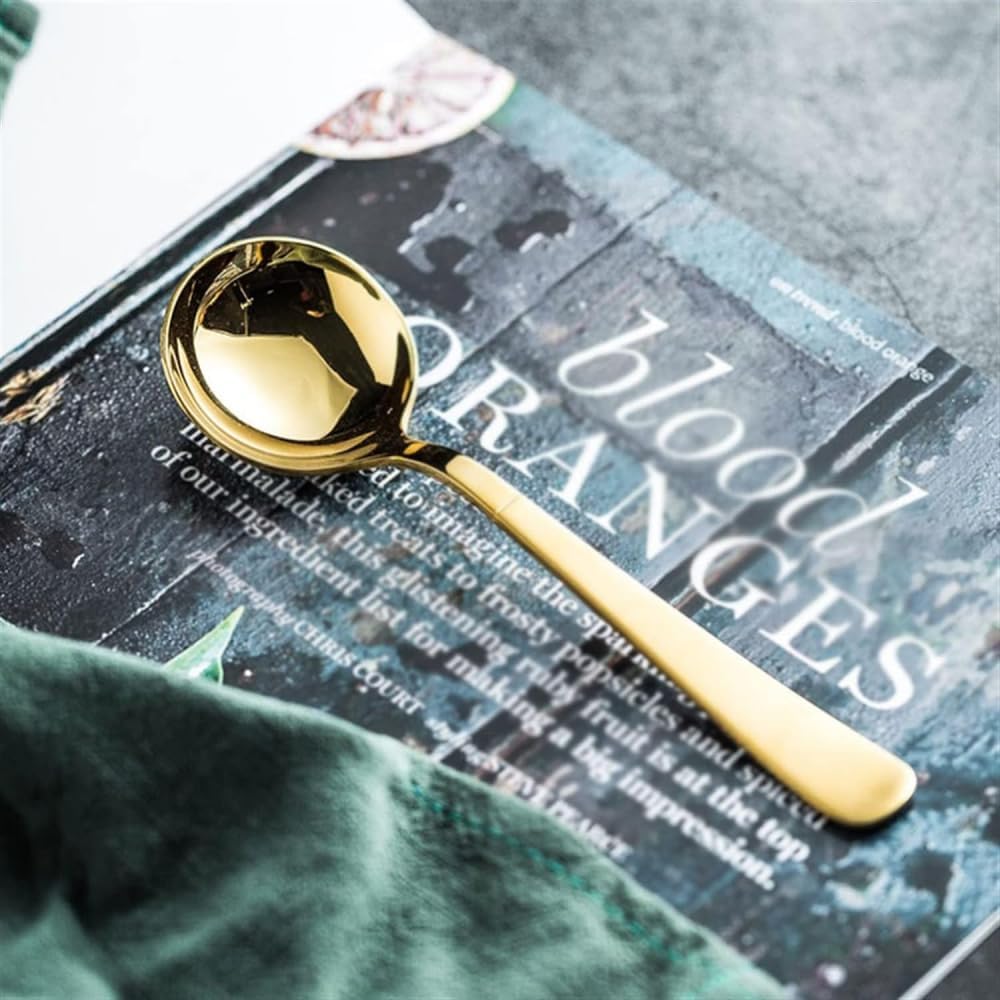 Dessert Spoon,Table Tea Coffee Soup Spoons Round Spoon Dessert Spoon High-grade Thickened 304 Stainless Steel Spoon Latte Spoons-A