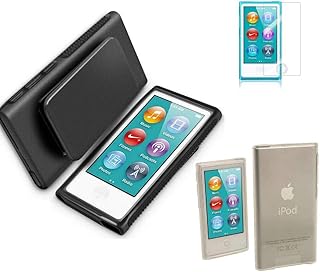 for Apple iPod Nano 7 Case, Belt Clip TPU Rubber Gel Soft Skin Case Cover for Apple iPod Nano 7th Generation 7G 7 + Clear Soft TPU Skin Case Cover (Black)