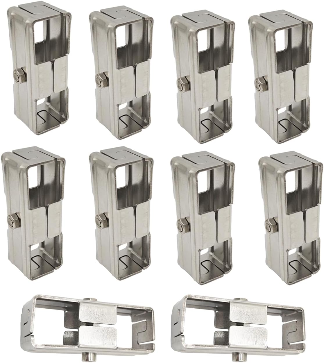 10Pcs1x1 Inch 2 Way Square Tube Connector, 201 Stainless Steel Paralleled Fitting for Square Tube 25.4mm Chain Link Fence Guardrail End Rails Clamps, Thickness 1.7mm (Bolts/Nuts Included)