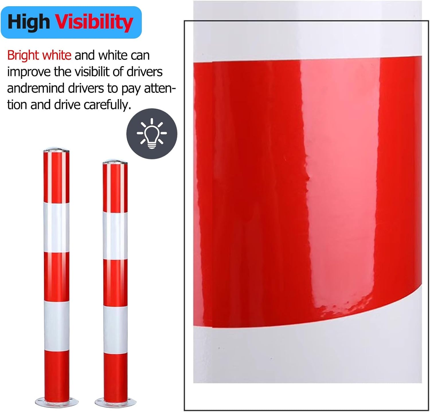 Traffic Delineator Post Channelizer Cone Safety Bollards Post with Anchor Bolts,Driveway Security Parking Barrier Bollards,Galvanized Safety Pipe Traffic Warning Column for Driving Training