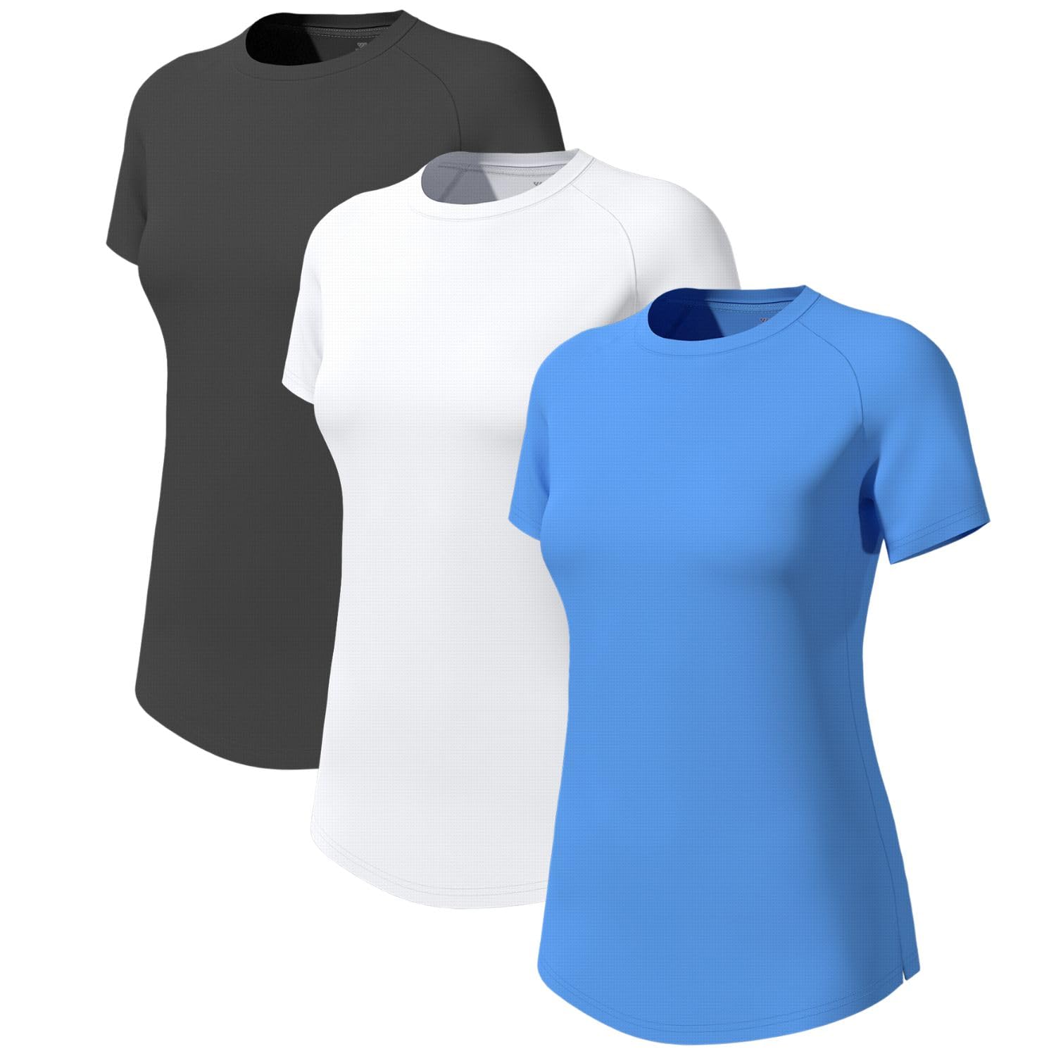 Wulibike 3 or 5er Pack Sportshirt Damen Kurzarm，Laufshirt Atmungsaktiv Funktionsshirt Schnell Trocknend UPF50+ Fitness Training Running Top Wandern Yoga Outdoor Activewear