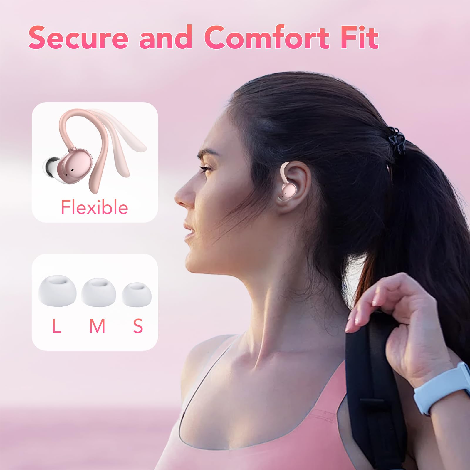Auriculares Inalambricos, Auriculares Bluetooth 5.3 Deportivos con Gancho de la Oreja, 72H Cascos Inalambricos Bluetooth con Cancelacion Ruido ENC, Pantalla LED, Ajuste Cómodo,IPX7 Impermeable Cascos — view 4