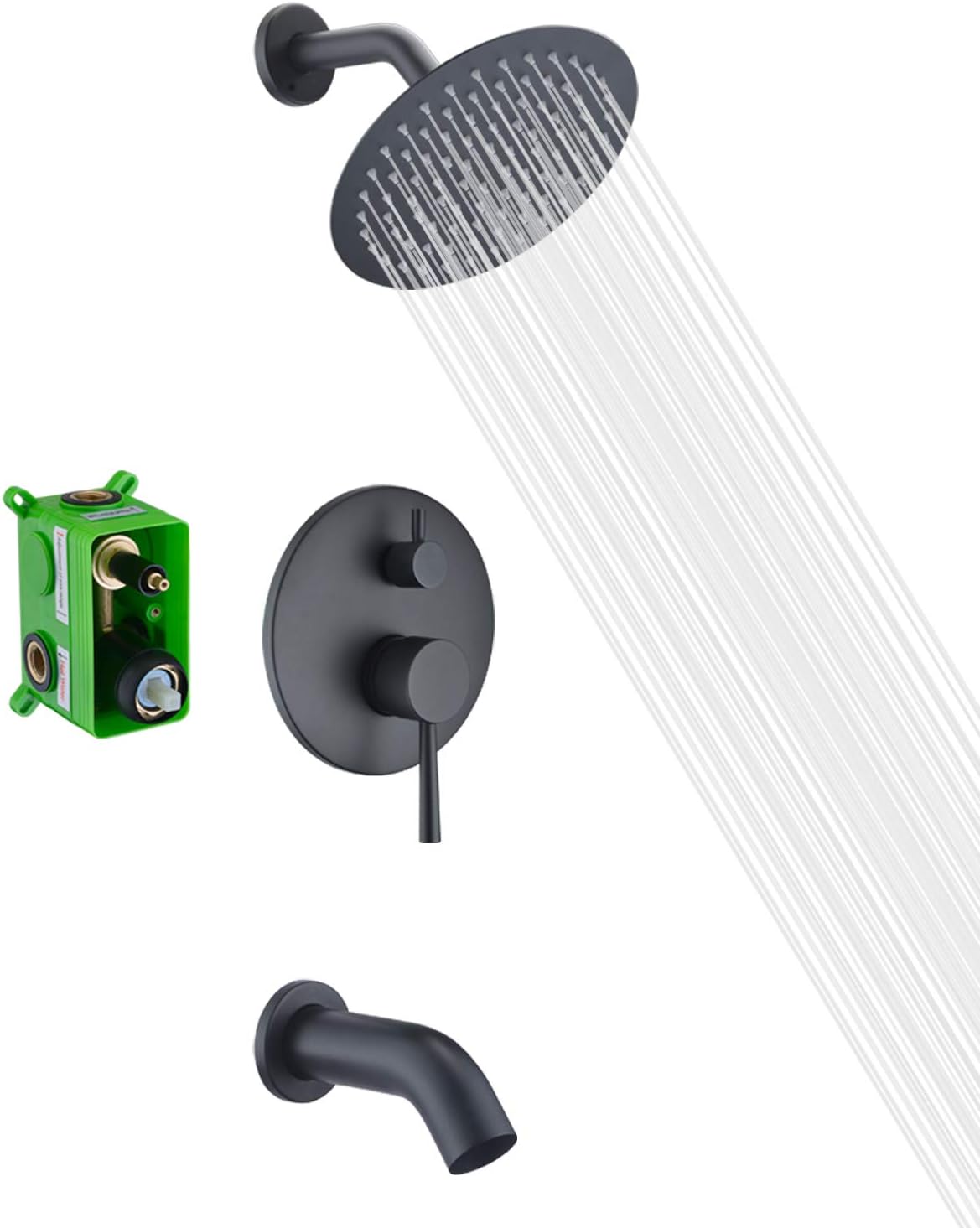 Tub and Shower Faucet Set, Matte Black Shower Faucet Set with Waterfall Tub Spout,SUMERAIN