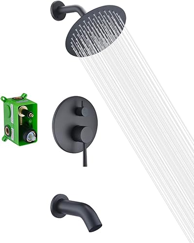 Miniatura 12 de sumerain Grifo de bañera y ducha con válvula incorporada, grifo de ducha de níquel cepillado con caño de bañera, cabezal de ducha de lluvia de 8