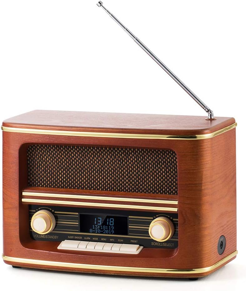 Shuman Retro Wood FM/DAB+(Plus) Digital Radio Loud Volume with Wireless Connection, Dual Alarm Clocks & Sleep Timer (MC-266)