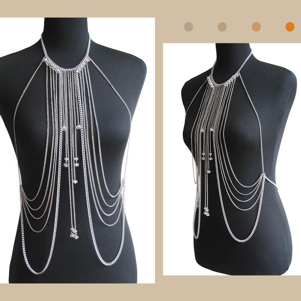 CanB Body Chain Necklace Flower Lace Body Chain Layered Tassel Body Crossover Harness Sexy Body Accessories for Women and Girls - Image 4