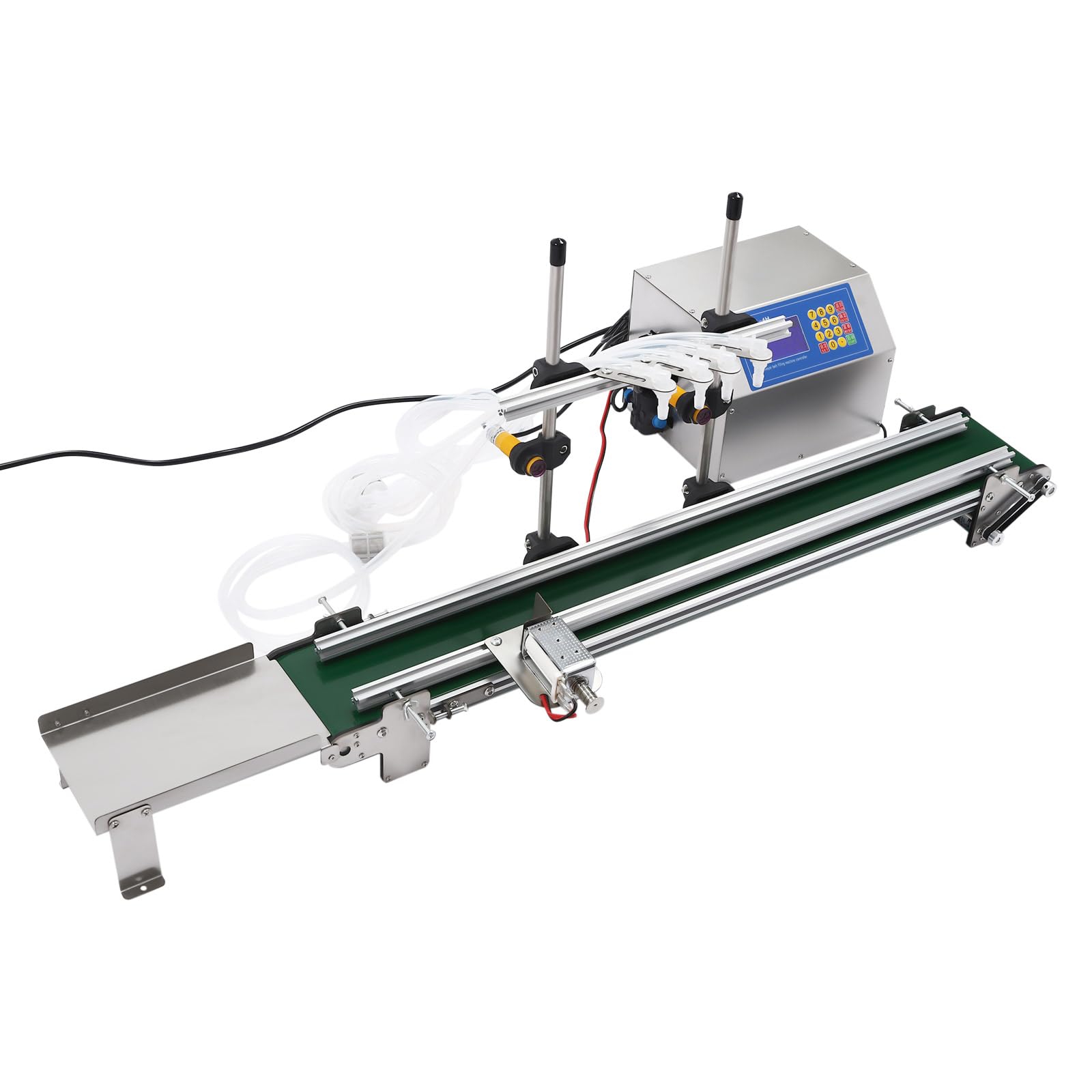 Máquina de llenado con cinta transportadora máquina de llenado automática para líquidos Bomba de membrana 10-500ml boquillas de llenado ajustables para botellas 20-90 mm adecuado para bebidas vinos