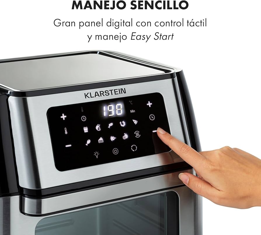 Klarstein AeroVital Fry Friggitrice Ad Aria Calda – 10L, 1500W, 9 Programmi, Touch, Termostato 220°C, Nero/Argento