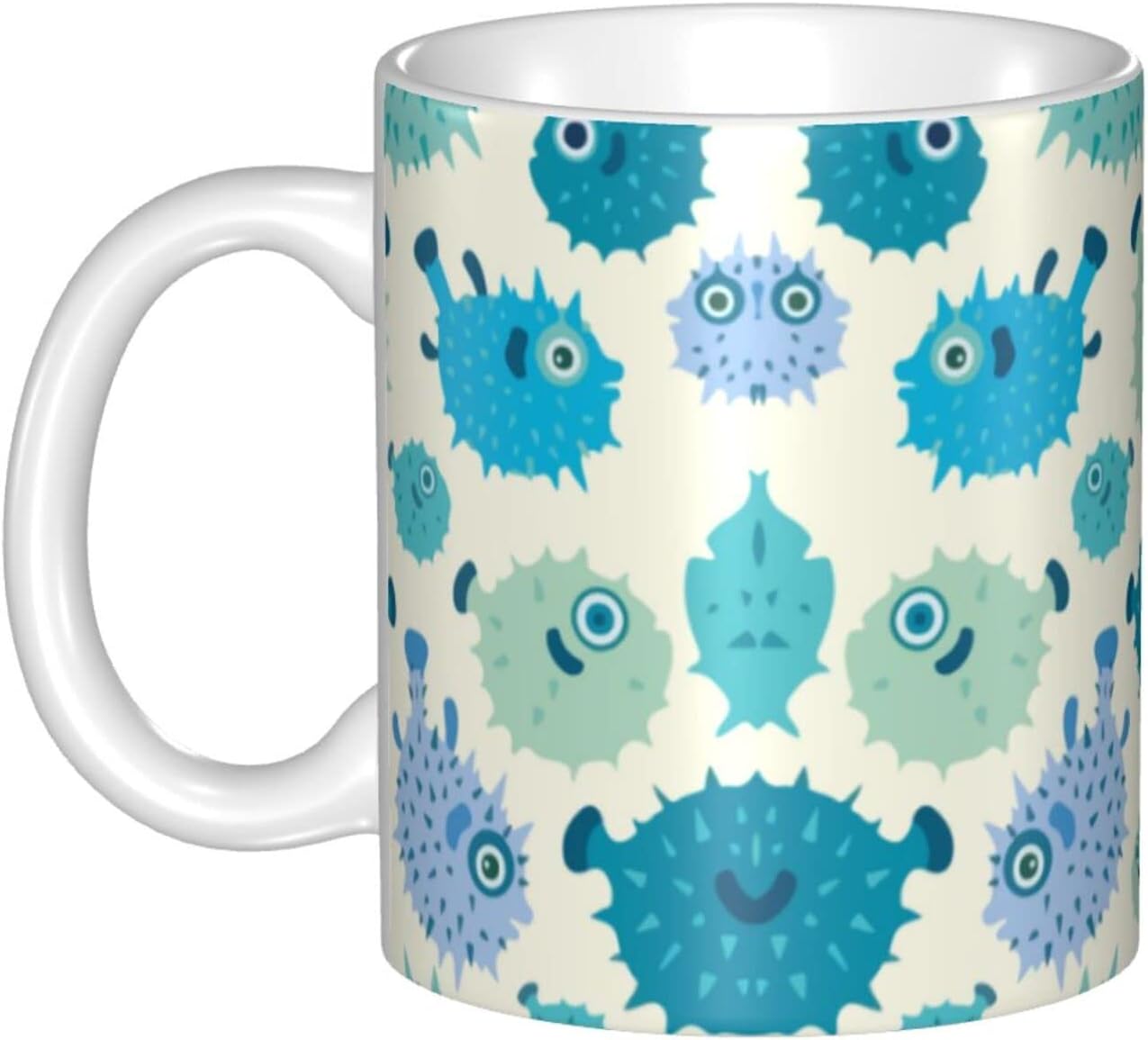 494 Mug Blue Puffer Fish Ceramic Mug Gift Idea Tea Cup Funny Coffee Mug
