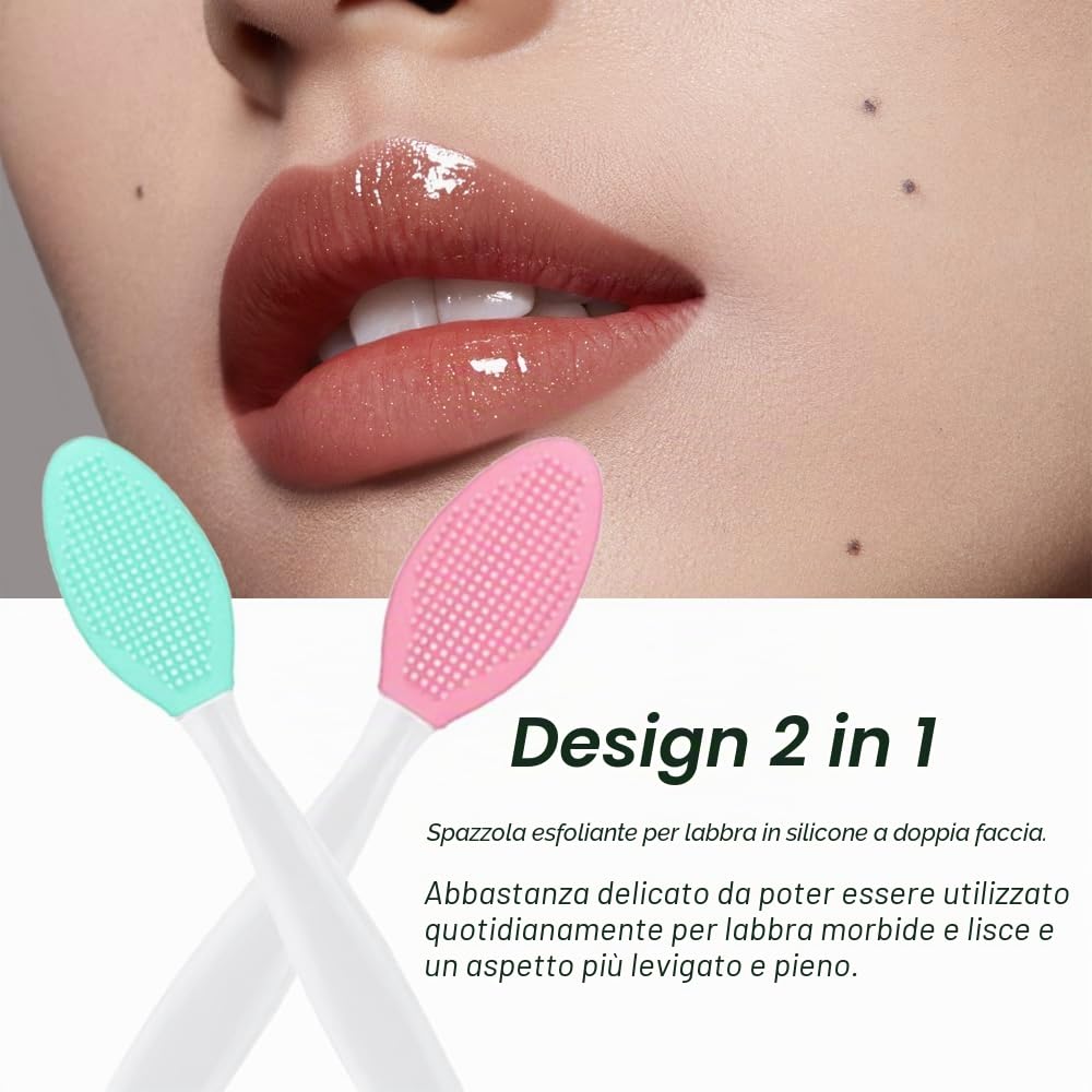 Pennello Esfoliante per Labbra in Silicone, 2 Pcs Pennelli per Labbra in Silicone, Spazzole per Labbra Morbido a Doppia Faccia, Spazzola Esfoliante per Labbra