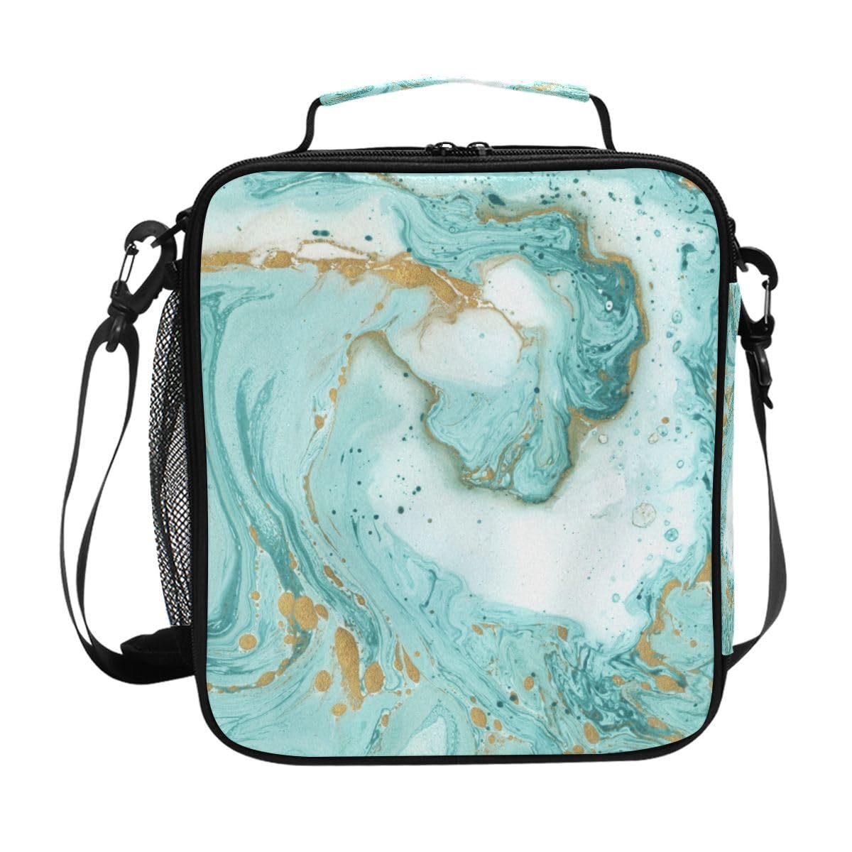 Lunch Bags for Kids Boys Girls Toddler Turquoise Marble Texture Reusable Insulated Lunch Box