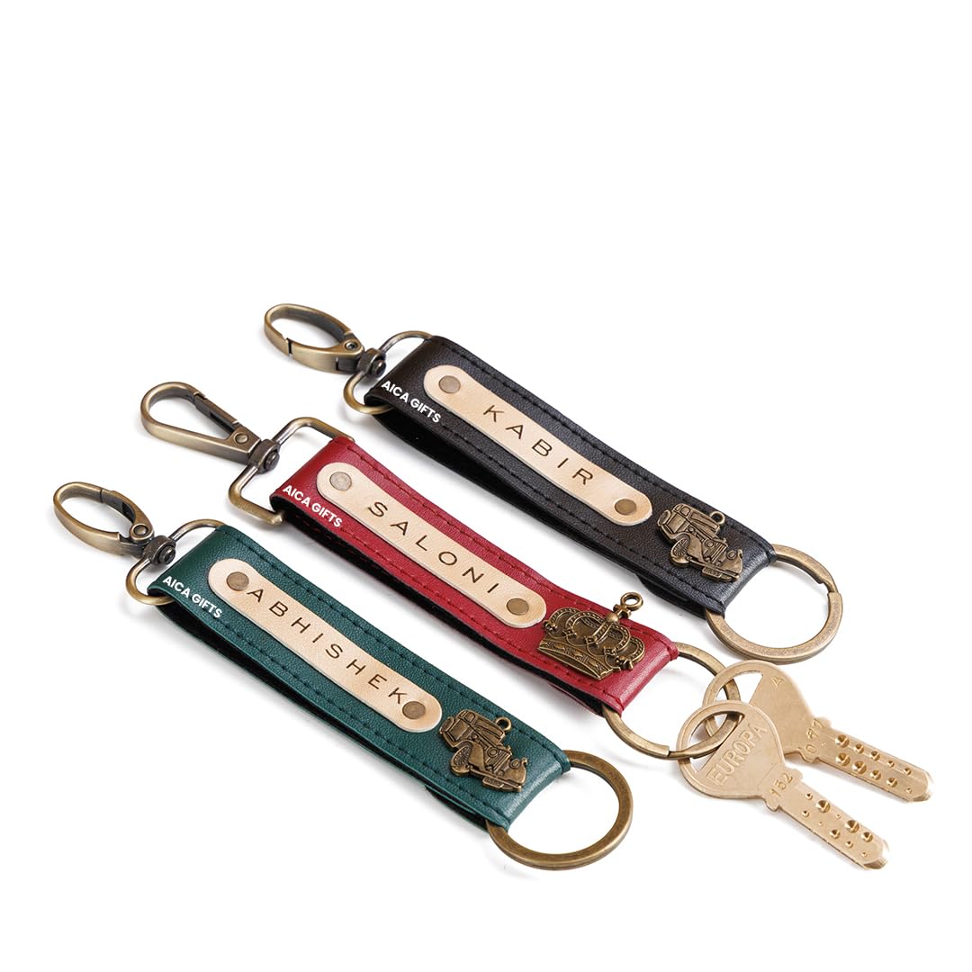 Personalized Name, Color & Charm Leather Keychain – Pack of 3 | Customized Unisex Keychains for Office Bags, Keys, Backpacks, School & College Use | Stylish Keychain for Daily Use Travel Gifting-image-20