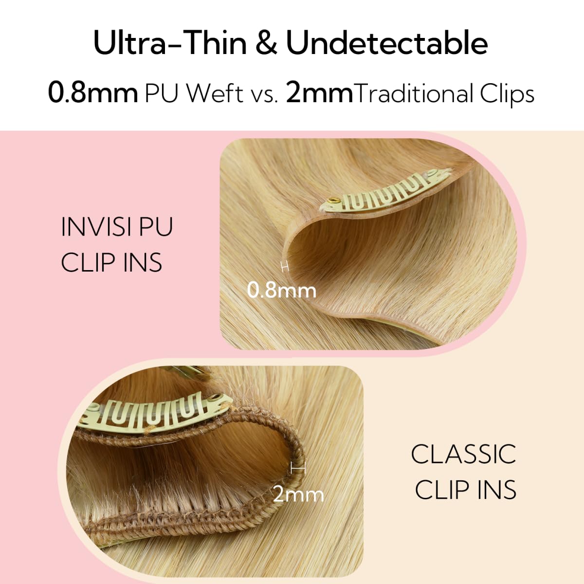 HOTBANANA Invisi Edge Clip in Hair Extensions, 18inch 130g Injected Seamless Clip in Extensions 7Pcs Auburn Ginger Real Human Hair PU Hair Extensions