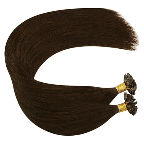 Miniatura 9 de Ugeat Extensiones de cabello de punta plana marrón oscuro, extensiones de cabello humano real, extensiones de cabello humano real, 14 pulgadas, 1.76