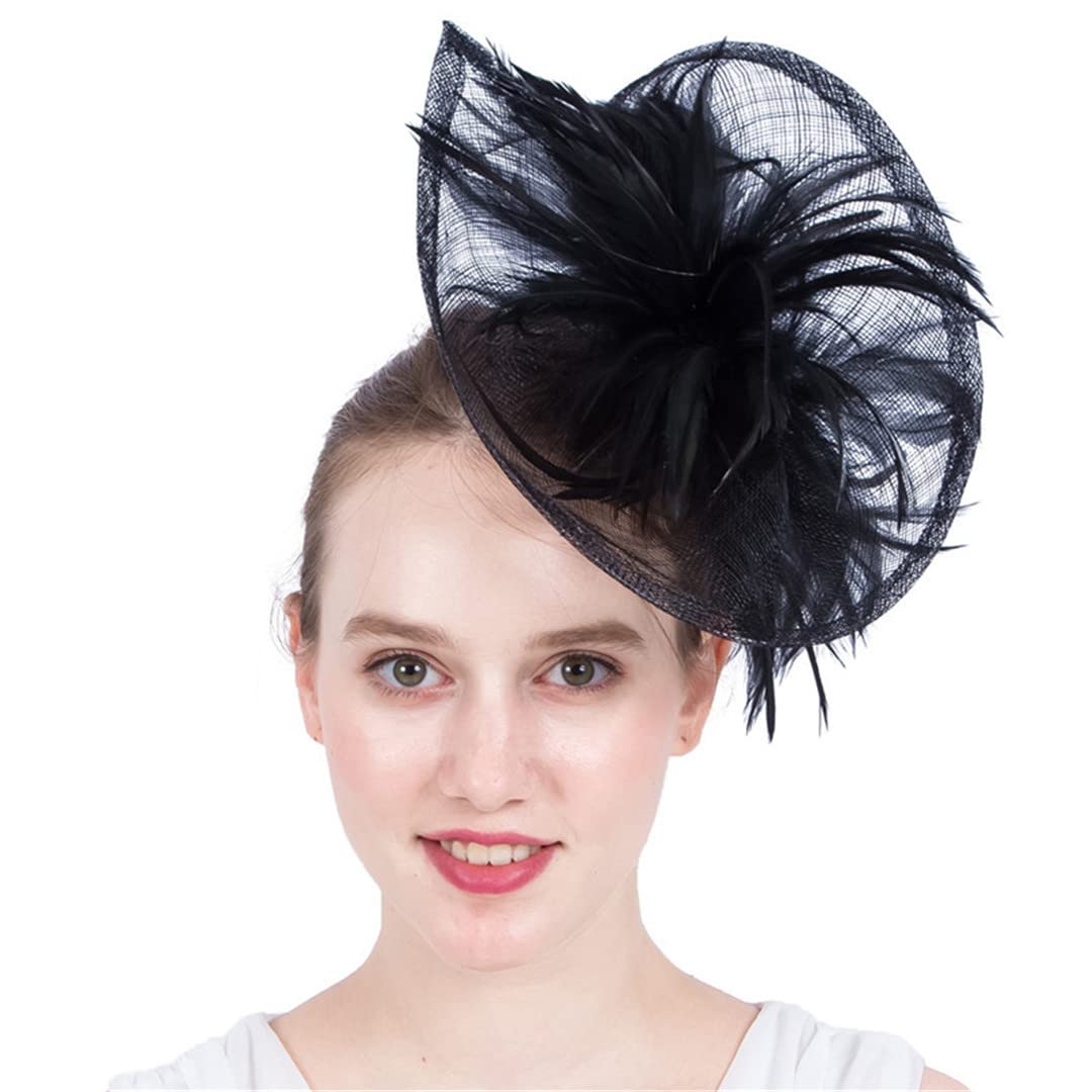 Lmtossey Sombrero Tocado De Malla para Mujer, Tocado De Boda, Tocado De Plumas De Flores para Fiesta, Accesorios para El Pelo