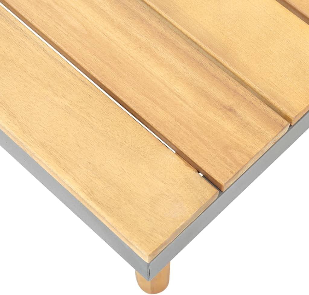 Contemporary Acacia Wood Coffee Table with Teak Finish Small Outdoor Furniture for Patio Balcony Poolside Durable Solid Construction Slatted Top Water Drainage UV Resistant