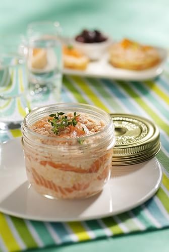 Vista 20 de Le Parfait Familia Wiss Terrine - Tarro de vidrio francés de boca ancha con sistema hermético de 2 piezas tapas doradas, ideal para conservas, 07oz