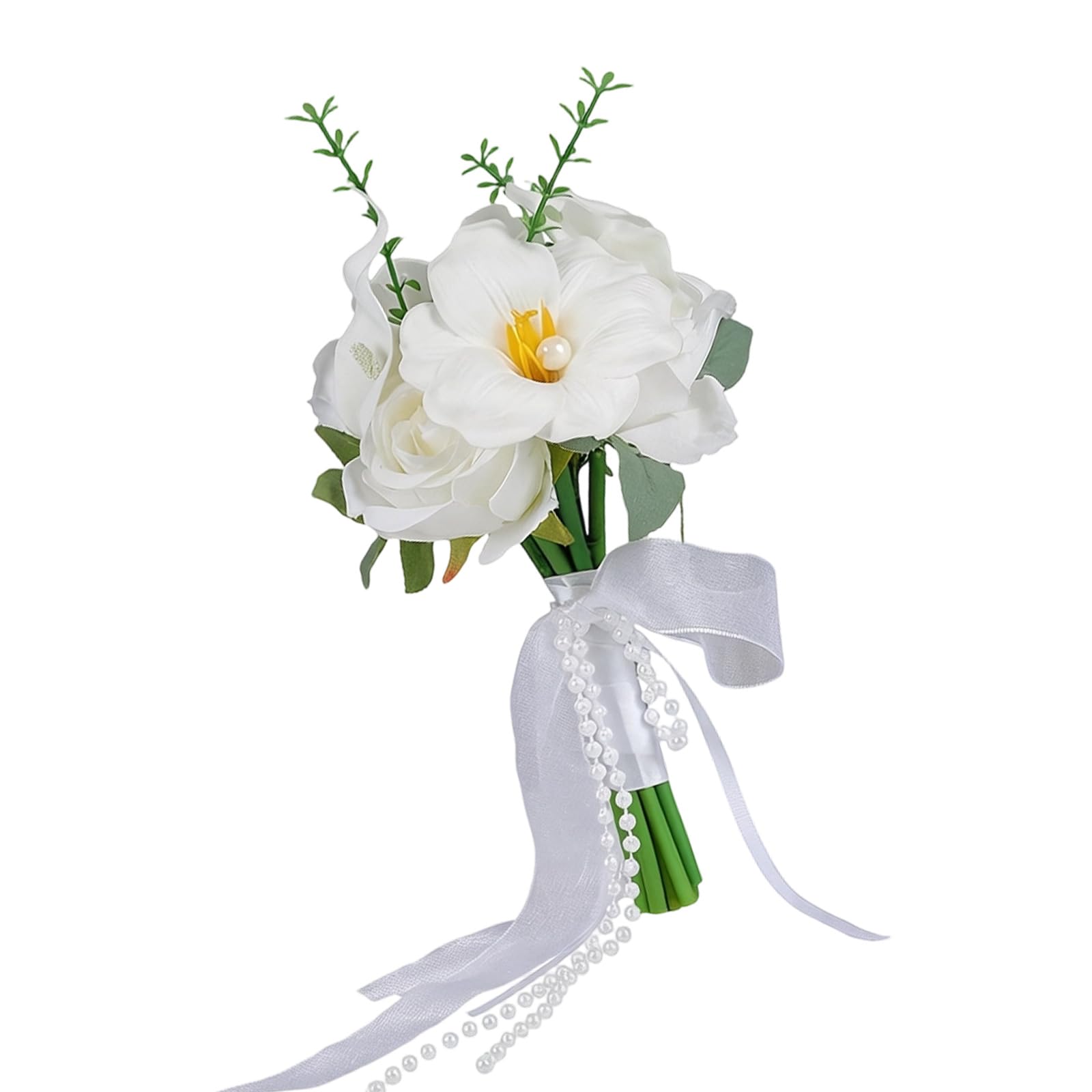 Buxuaaaa B Uxuaaaa Realistic Rose Calla Ouquet White Artificial Rose Ridal Arrangement For Wedding Ceremony Maid Keepsakes Traditional Silk White And Flowers Ouquet