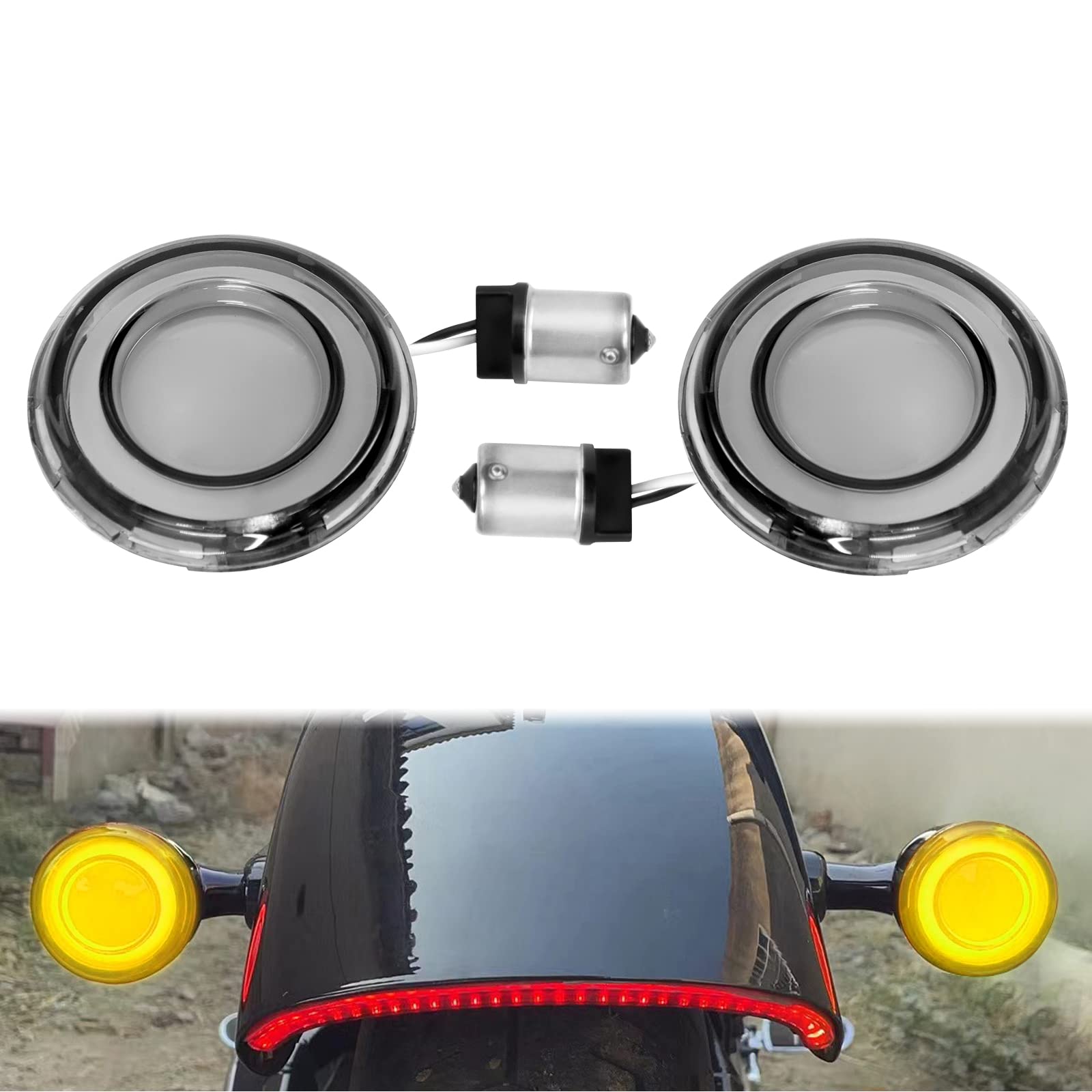 HDBUBALUS Motorcycle Turn Signal 1156 Conversions Bullet Indicators Light For Harley Touring Street Road Glide Softail Sportster Dyna (Color: Smoke)