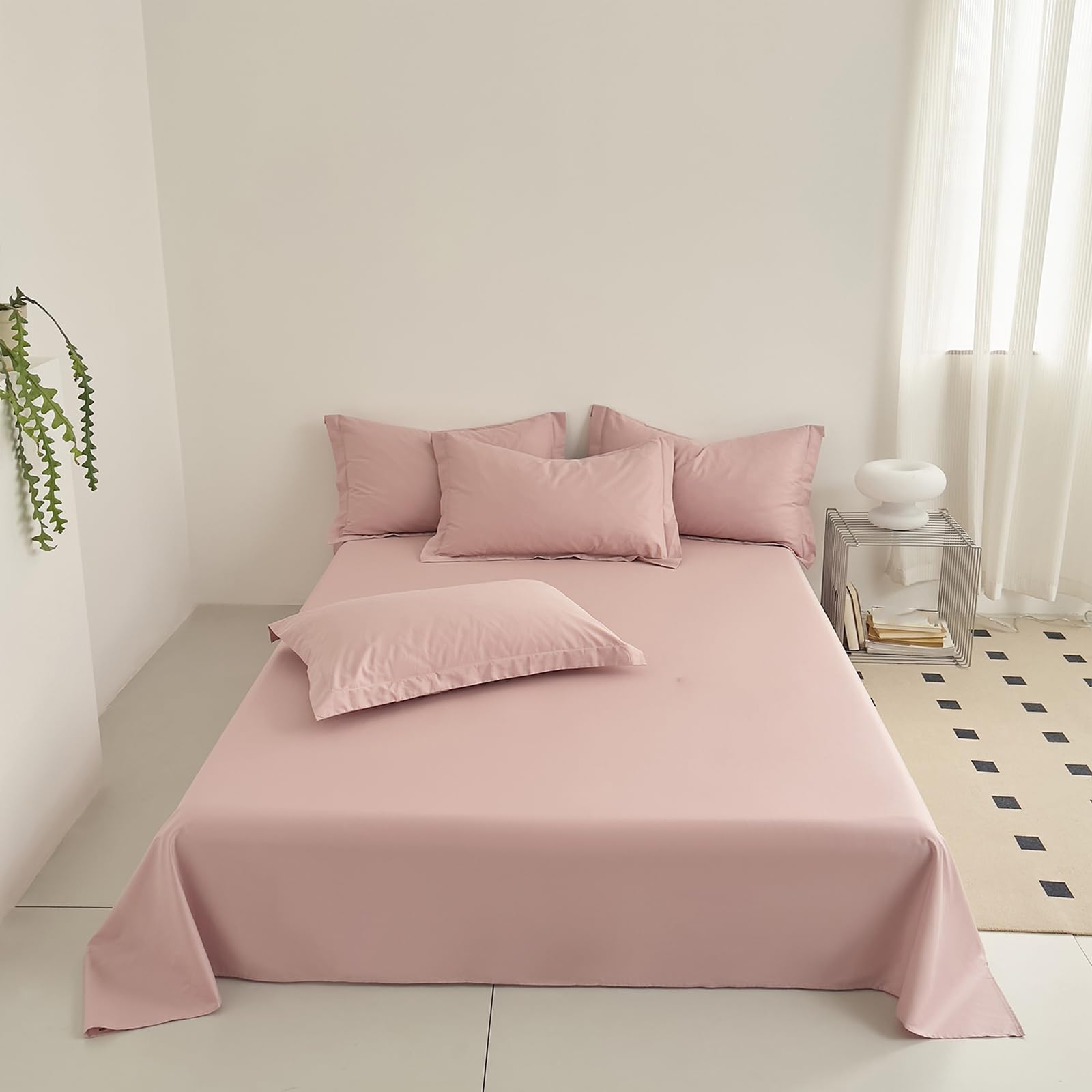 Drap plat en coton de qualité supérieure uni rose foncé 250x270cm pour couchage king size