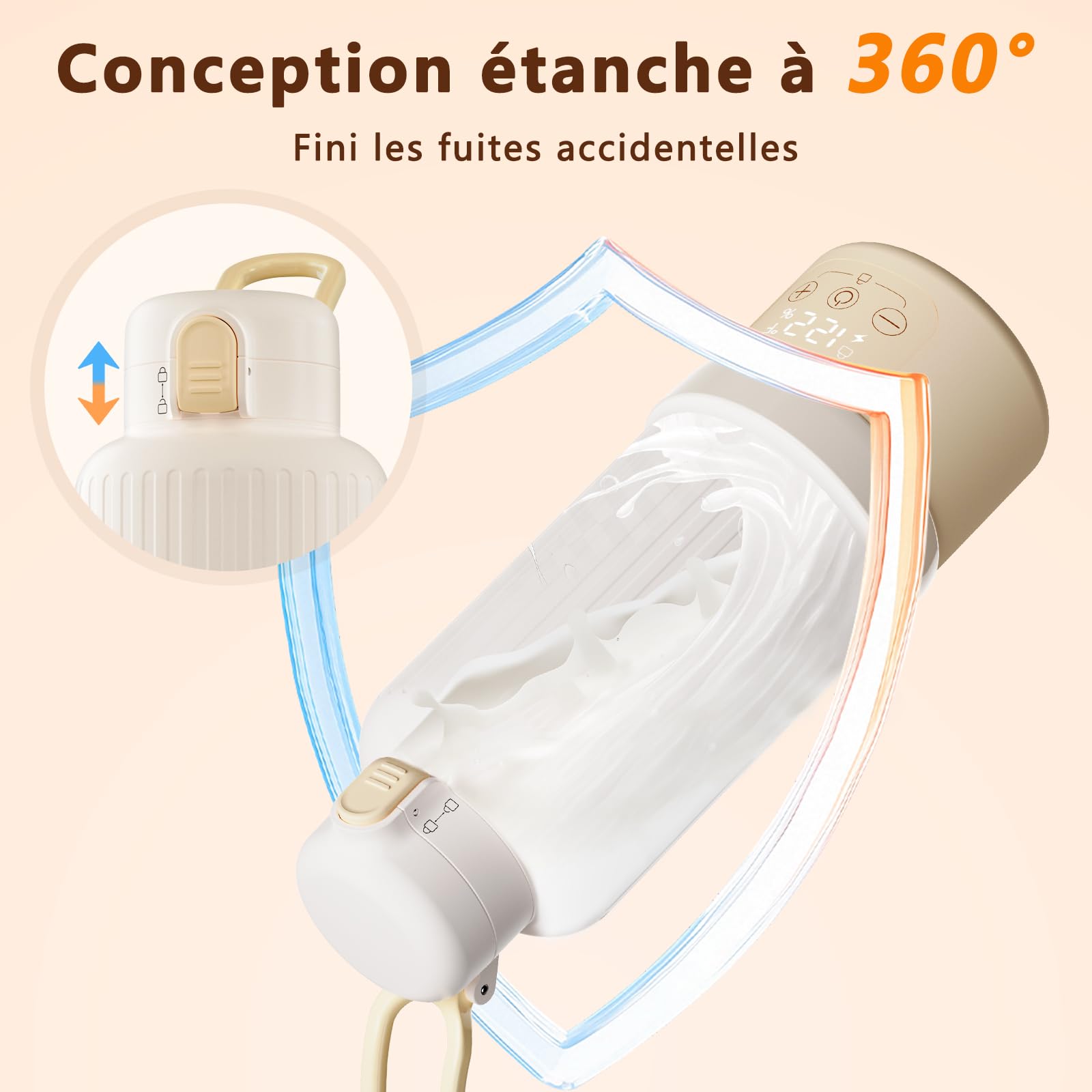 Robofun Chauffe Biberon Portable pour Nomade sans Fil, Chauffage Rapide et Grande Capacité De 500 ml, Longue Autonomie pour Toute la Journée