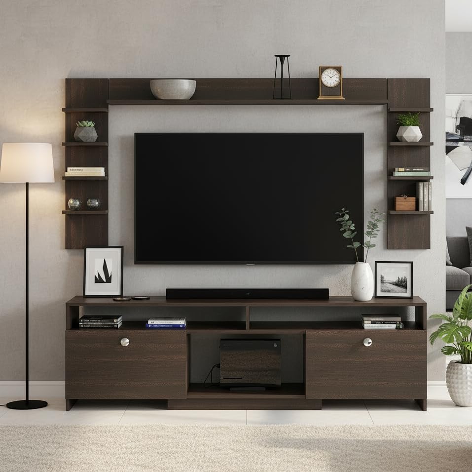 FURNEASER Samnor Engineered Wood TV Unit for 65 Inch TV | Floor Standing TV Cabinet with Storage Shelves | Entertainment Unit, TV Table, Set Top Box Stand for Living Room (Wenge) discount deal