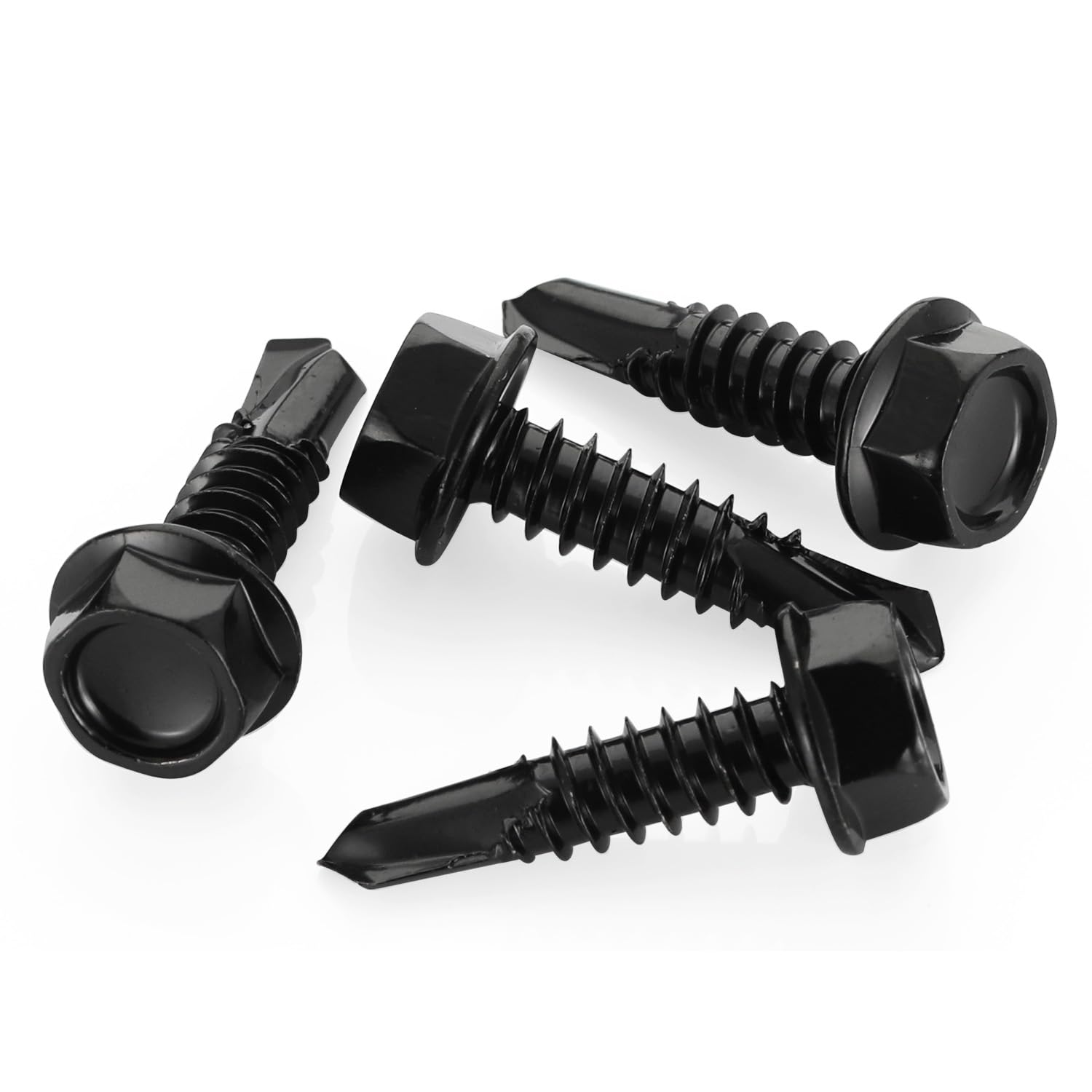 # 14 x 1'' Tornillos Autoperforantes Hexagonales de Cabeza de Arandela Negra Oxidada, Tornillo Autorroscante, Acero Inoxidable 410, 50 Piezas