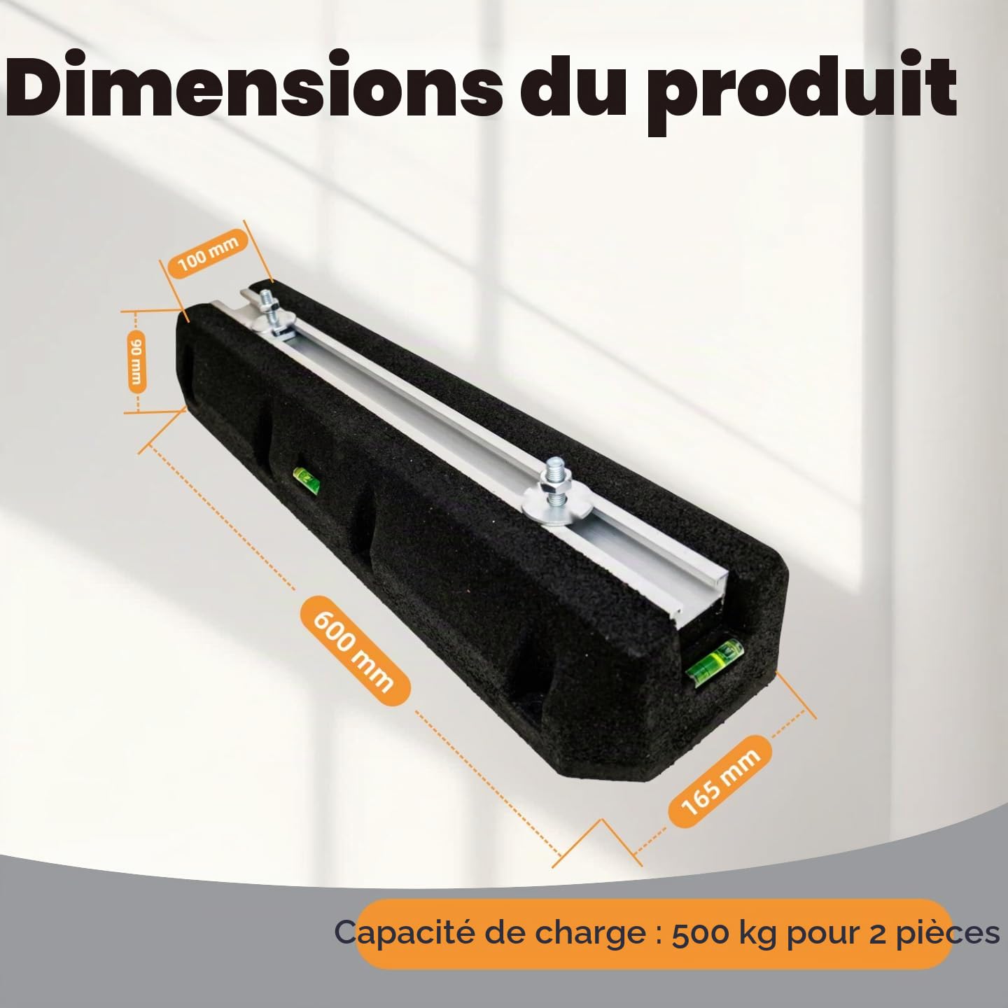 Console de sol pour climatiseur et pompe à chaleur avec niveau à bulle, cadre anti-vibrations 600 mm, charge maximale 400 kg, amortissement en caoutchouc résistant aux UV, amortisseur de vibrations