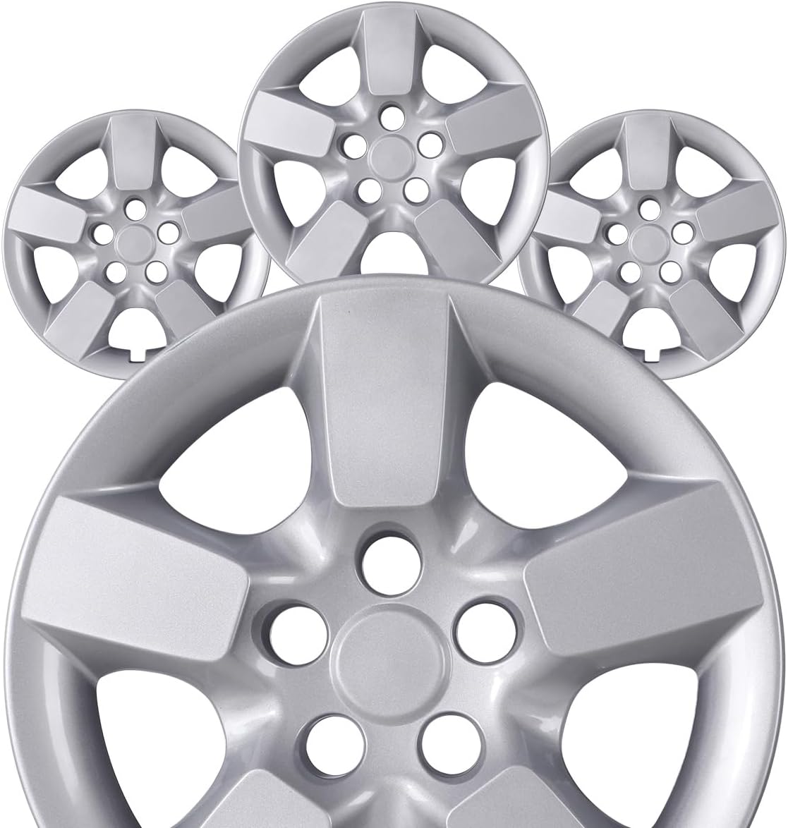16”Silver Lacquer Hubcaps for 2008-2015 Nissan Rogue, Snap-On Installation Set of 4 Wheel Rim Covers Compatible with Steel Wheels,PP Hub Caps-16 Inch Silver Lacquer 4-Pack