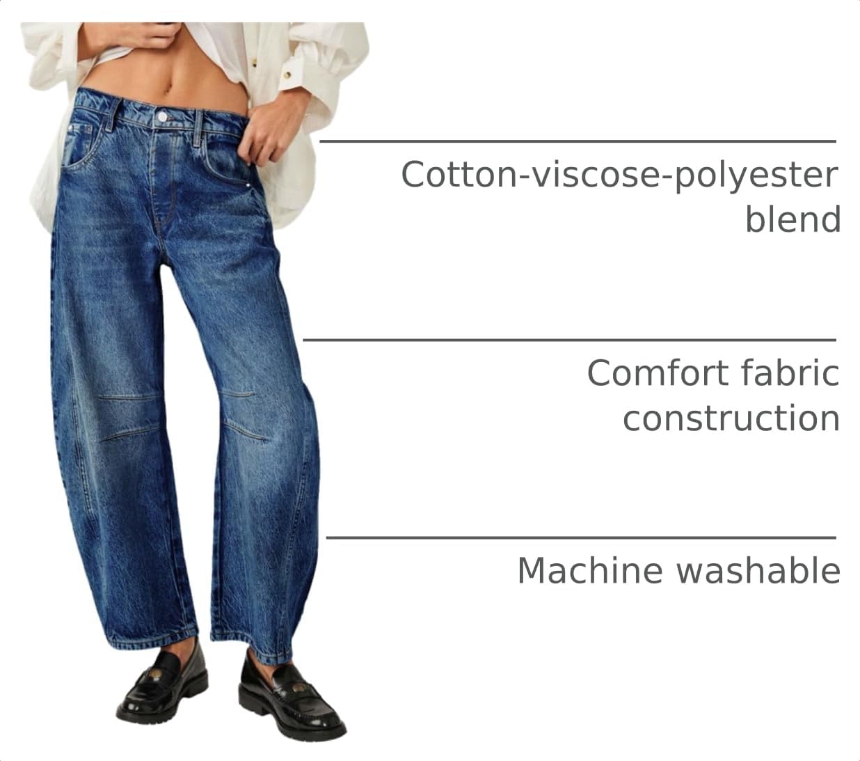 PLNOTME Womens Baggy Boyfriend Jeans Wide Leg Mid Rise Barrel Ankle Pants image 4
