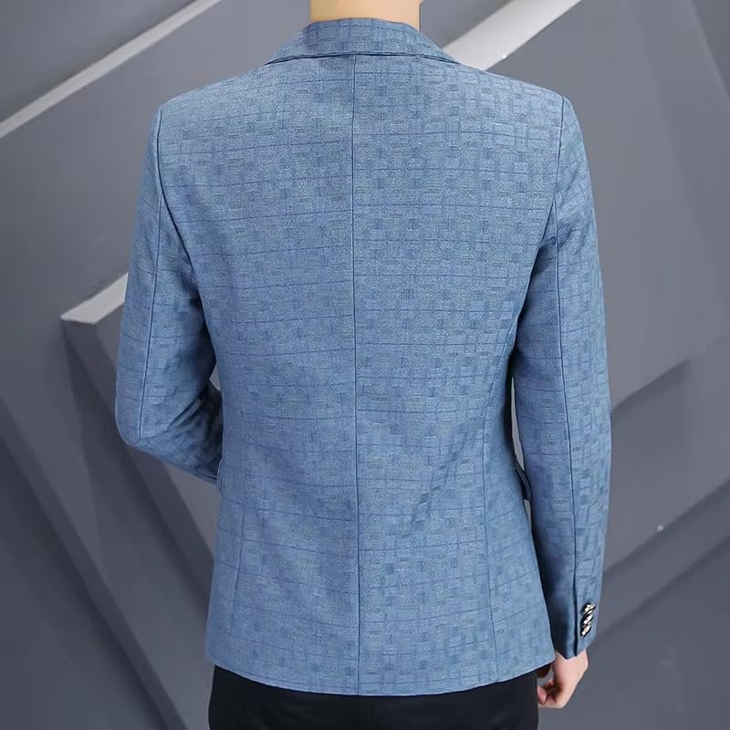 Men's Slim Fit Checkered Formal Suit Spring Fall Blazer for Men-Dark Blue013