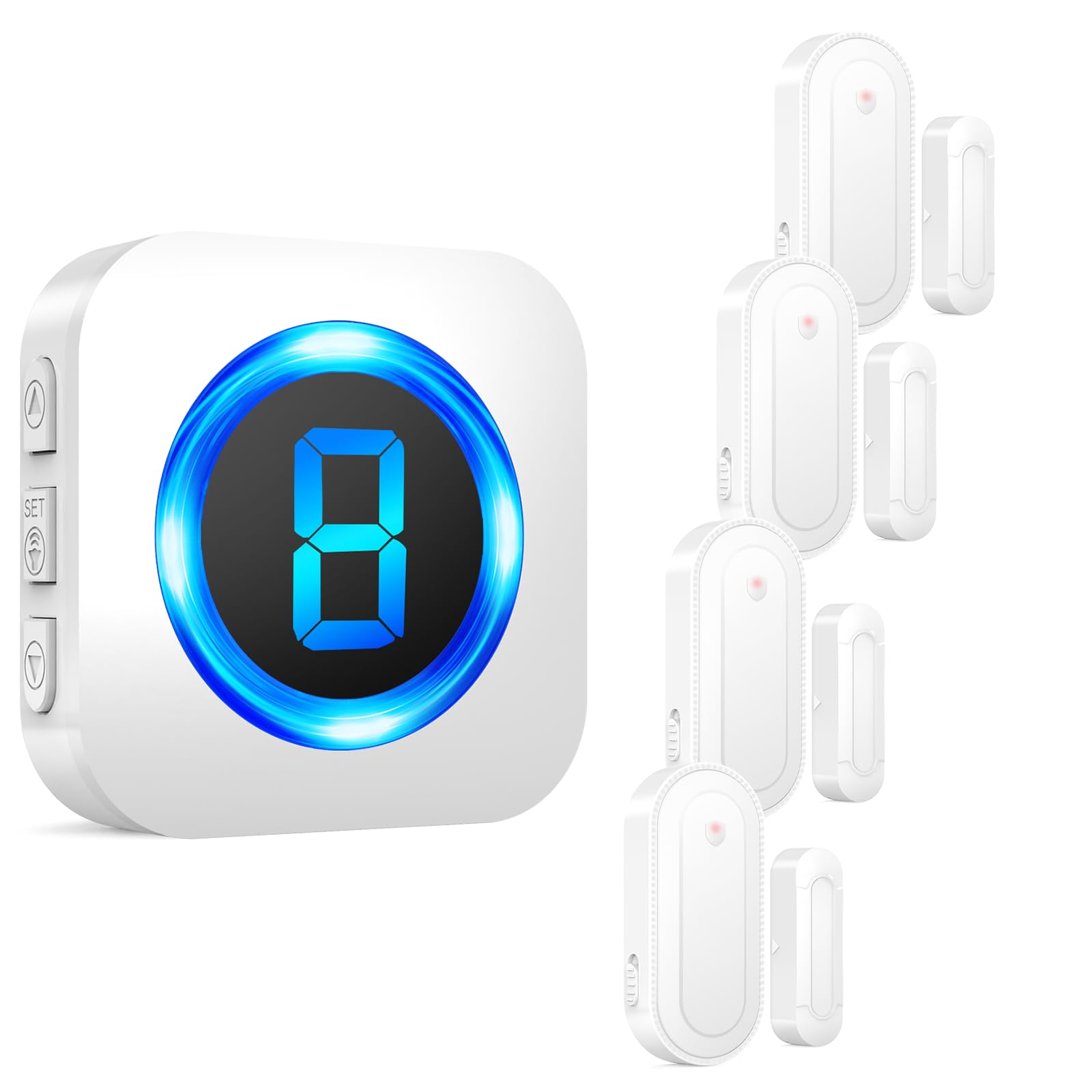 SURFOU Doorbell Chime with 4 Sensors 1 Receiver, When Door Opens,Door Sensor Chime,Alarms for Business/Home,Digital Doorbell Chime,55 Chimes 5 Volumes,1000FT/300M,IP55 Waterproof