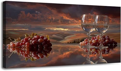 Miniatura 34 de 20"x 40" Canvas Wall Art Dreamy Vineyard Sunset Vintage Wine Glasses Rolling Hills Framed Pictures Painting Prints Large Wall Art for Living Room